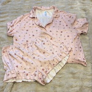 wild fable Pink Floral Short Pajama Set with Ruffle Trim